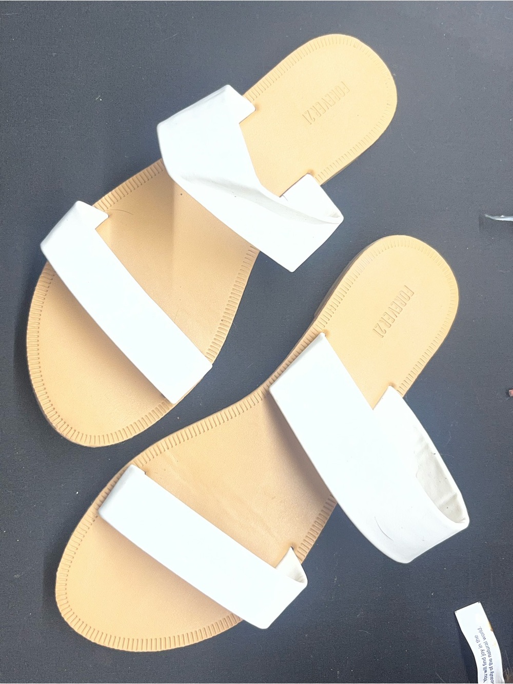 Forever 21 casual white double-strap flat with tan flat footbed Sz 7